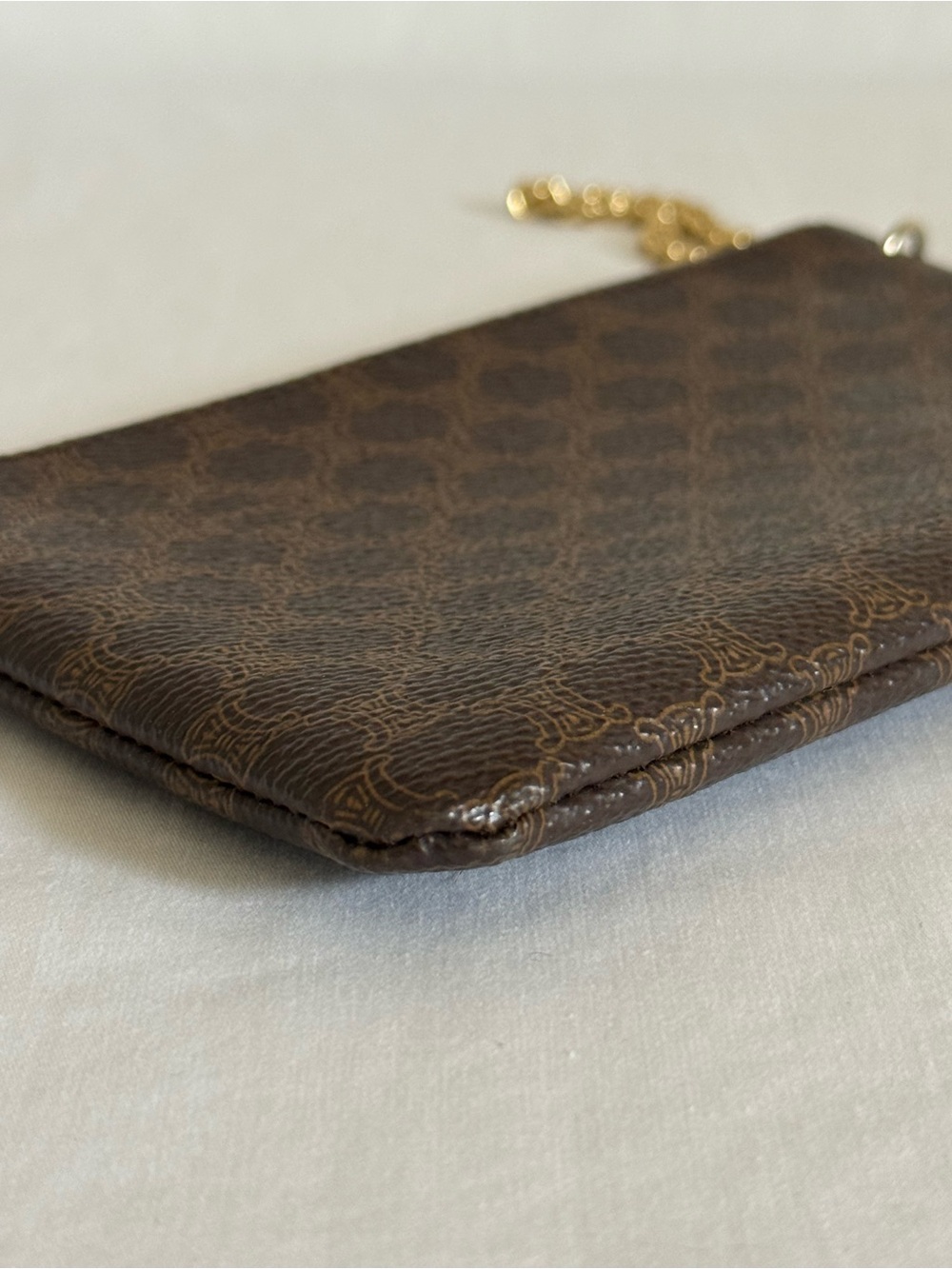 Celine Triomphe Canvas Coin Pouch Brown Logo Zip Clutch - Picture 5 of 8